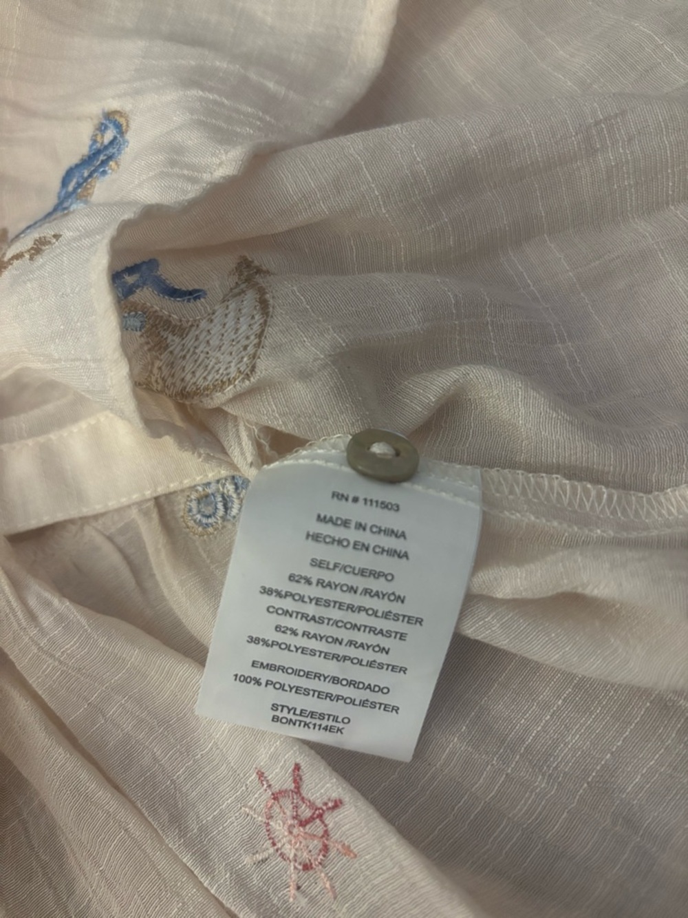 Hope Springs Anchor Sailing Embroidered Tiered Button-Down Shirt Size Small - Picture 8 of 9